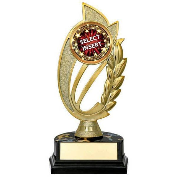 Official SGA product photo of the gold Economy Laurel Insert A3143 trophy with an unselected insert